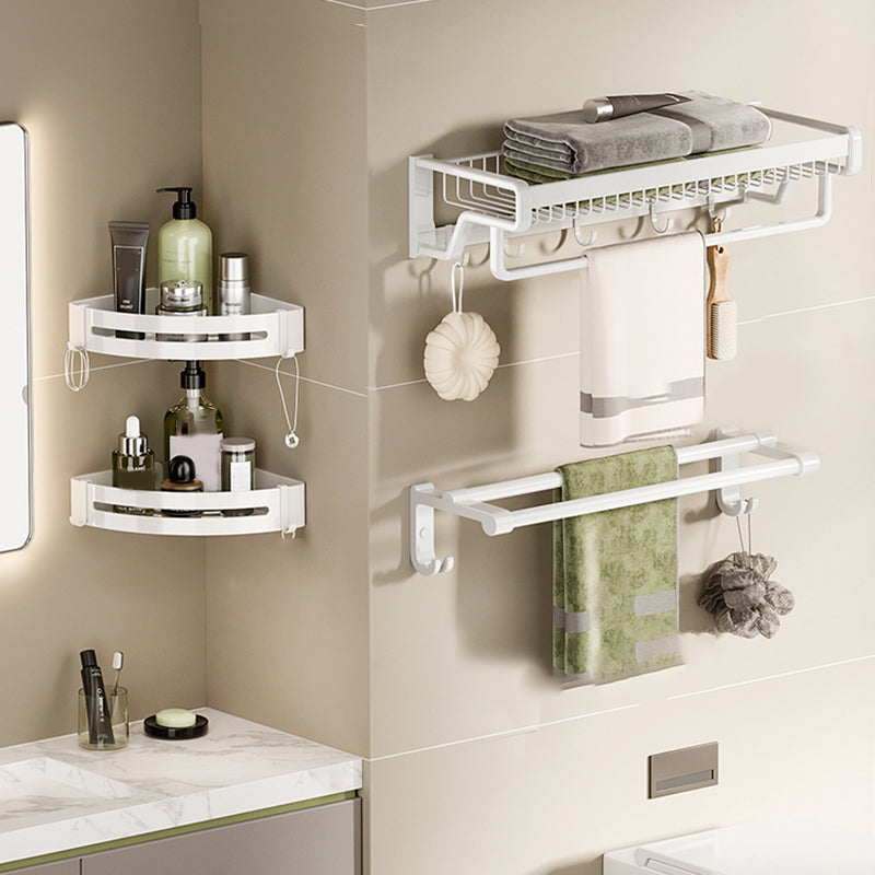 Contemporary Bath Hardware Set in Stainless Aluminum Matte White Robe Hooks/Bath Shelf