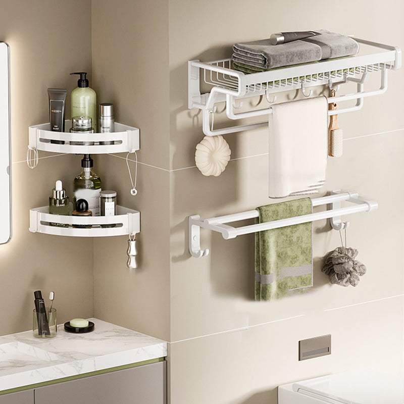 Contemporary Bath Hardware Set in Stainless Aluminum Matte White Robe Hooks/Bath Shelf