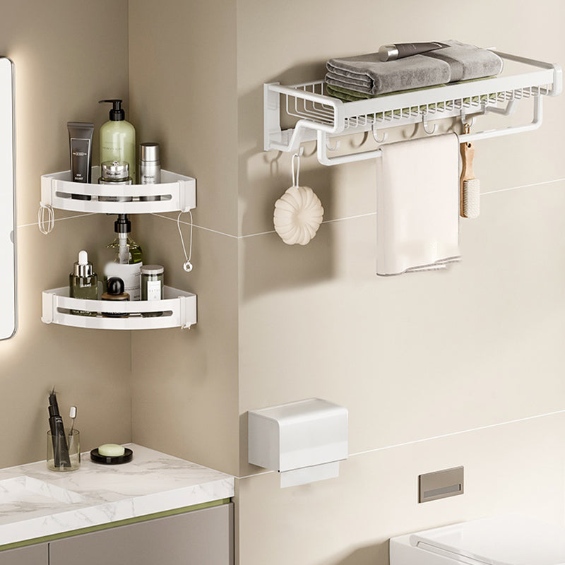 Contemporary Bath Hardware Set in Stainless Aluminum Matte White Robe Hooks/Bath Shelf