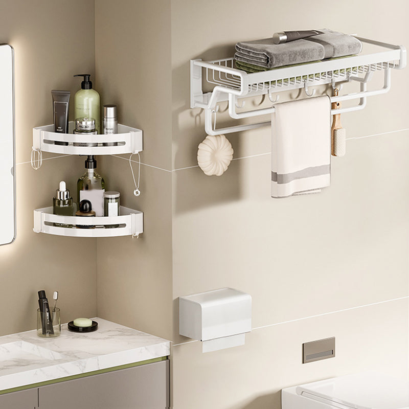 Contemporary Bath Hardware Set in Stainless Aluminum Matte White Robe Hooks/Bath Shelf