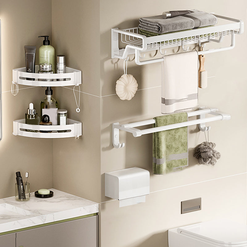 Contemporary Bath Hardware Set in Stainless Aluminum Matte White Robe Hooks/Bath Shelf