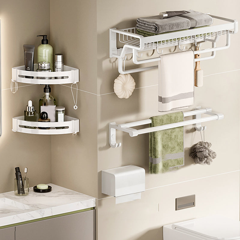 Contemporary Bath Hardware Set in Stainless Aluminum Matte White Robe Hooks/Bath Shelf