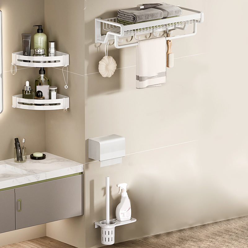 Contemporary Bath Hardware Set in Stainless Aluminum Matte White Robe Hooks/Bath Shelf