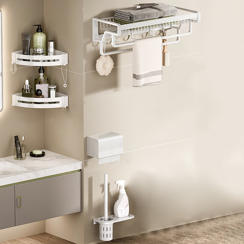 Contemporary Bath Hardware Set in Stainless Aluminum Matte White Robe Hooks/Bath Shelf