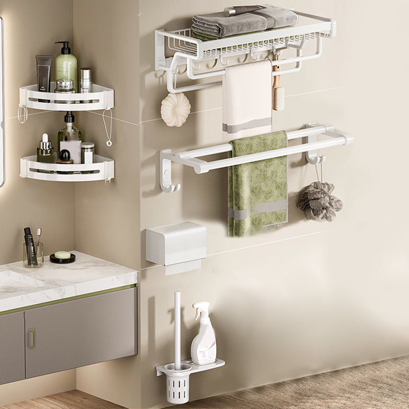 Contemporary Bath Hardware Set in Stainless Aluminum Matte White Robe Hooks/Bath Shelf