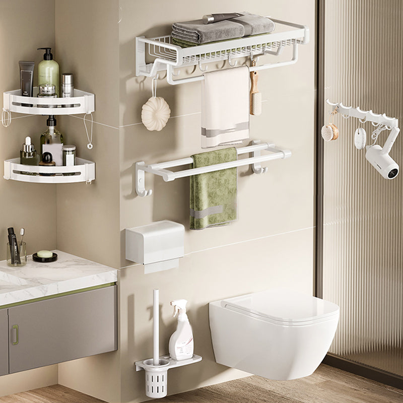 Contemporary Bath Hardware Set in Stainless Aluminum Matte White Robe Hooks/Bath Shelf