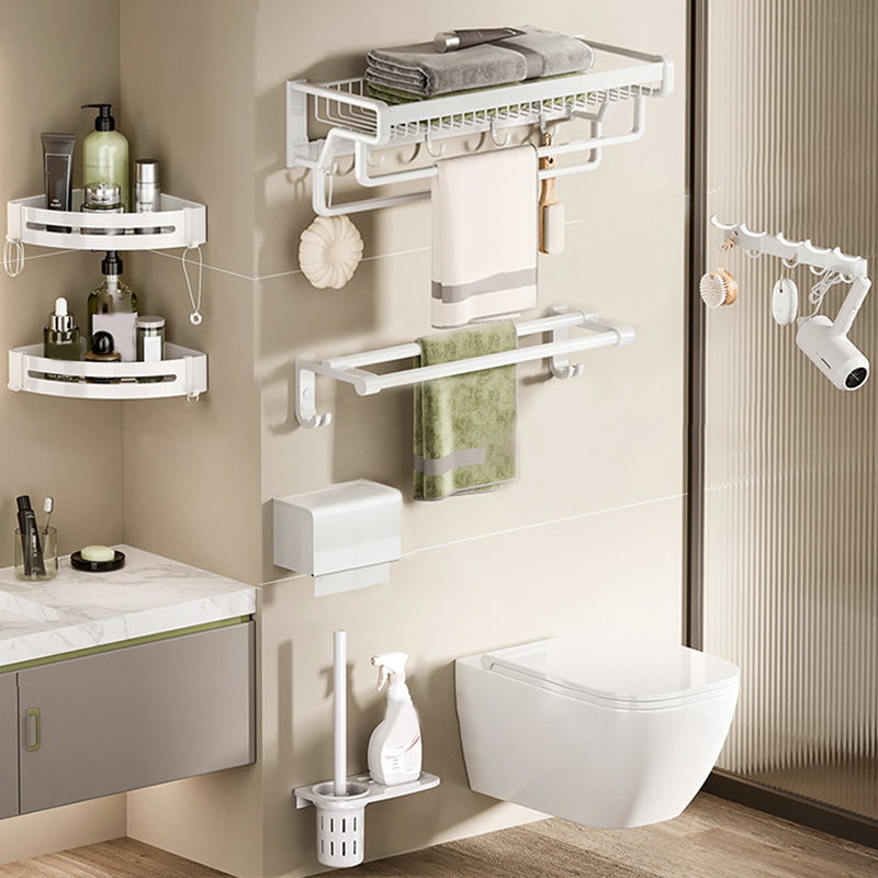 Contemporary Bath Hardware Set in Stainless Aluminum Matte White Robe Hooks/Bath Shelf