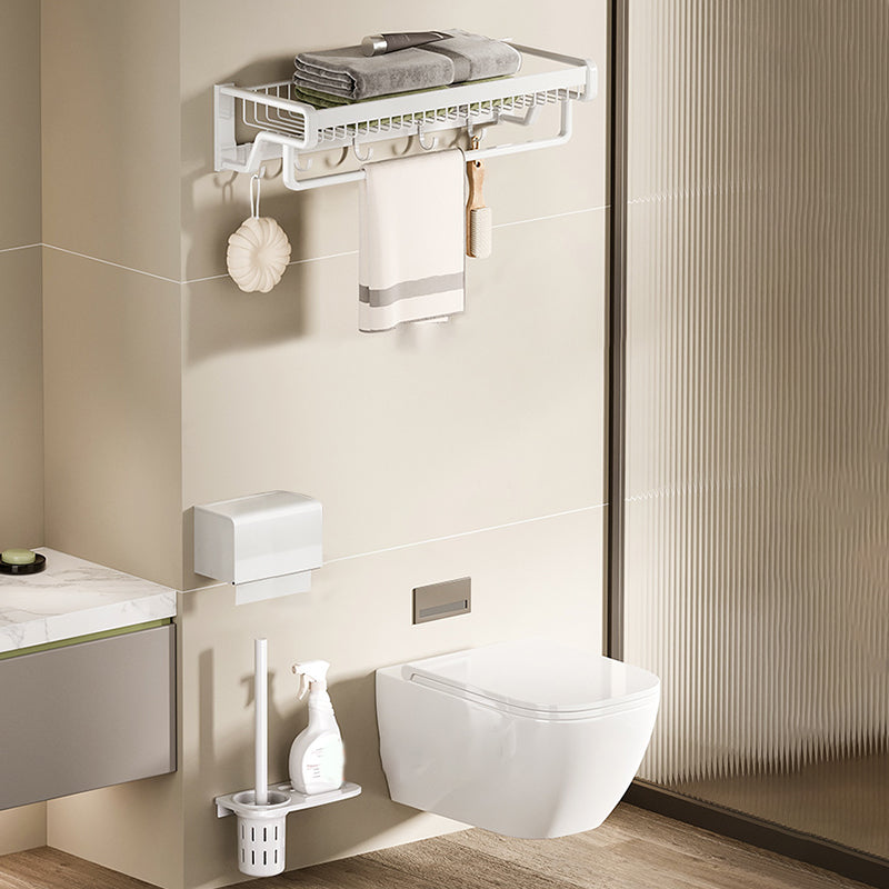 Contemporary Bath Hardware Set in Stainless Aluminum Matte White Robe Hooks/Bath Shelf