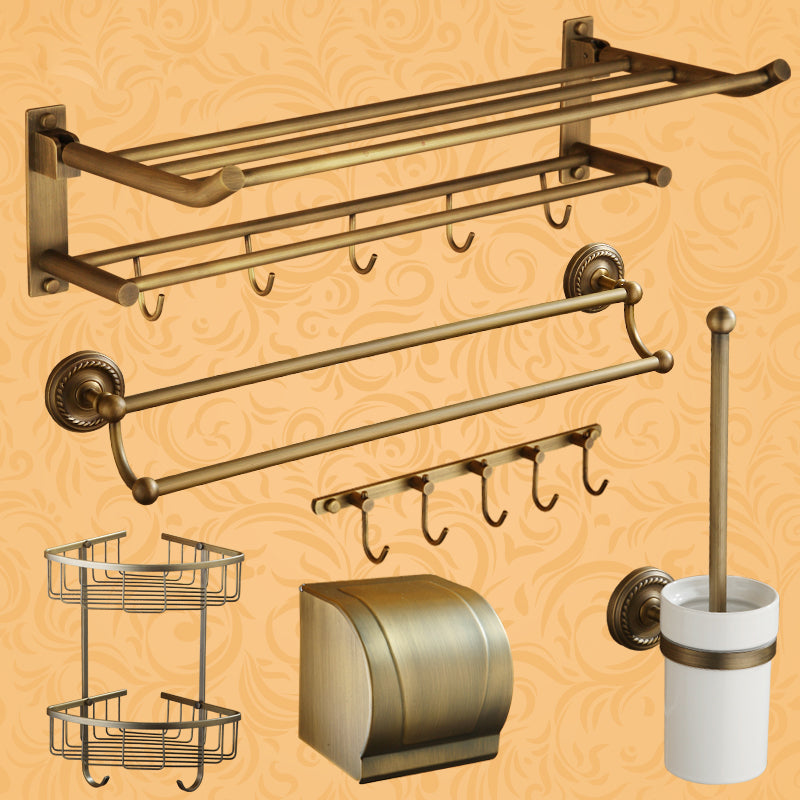 Distressed Brass Traditional Bathroom Set with Bath Shelf/Paper Holder & Towel Bar