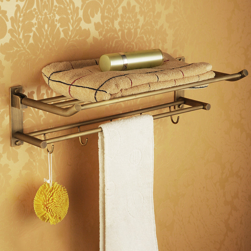 Distressed Brass Traditional Bathroom Set with Bath Shelf/Paper Holder & Towel Bar