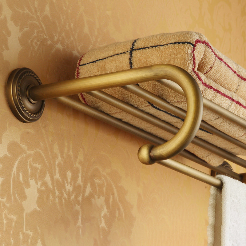 Distressed Brass Traditional Bathroom Set with Bath Shelf/Paper Holder & Towel Bar