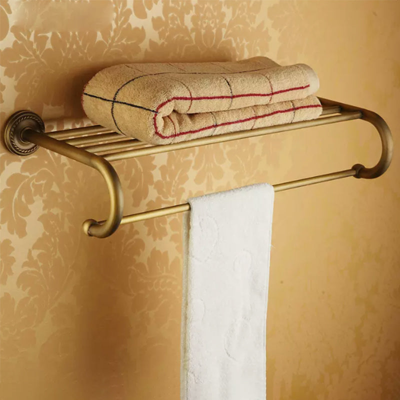 Distressed Brass Traditional Bathroom Set with Bath Shelf/Paper Holder & Towel Bar