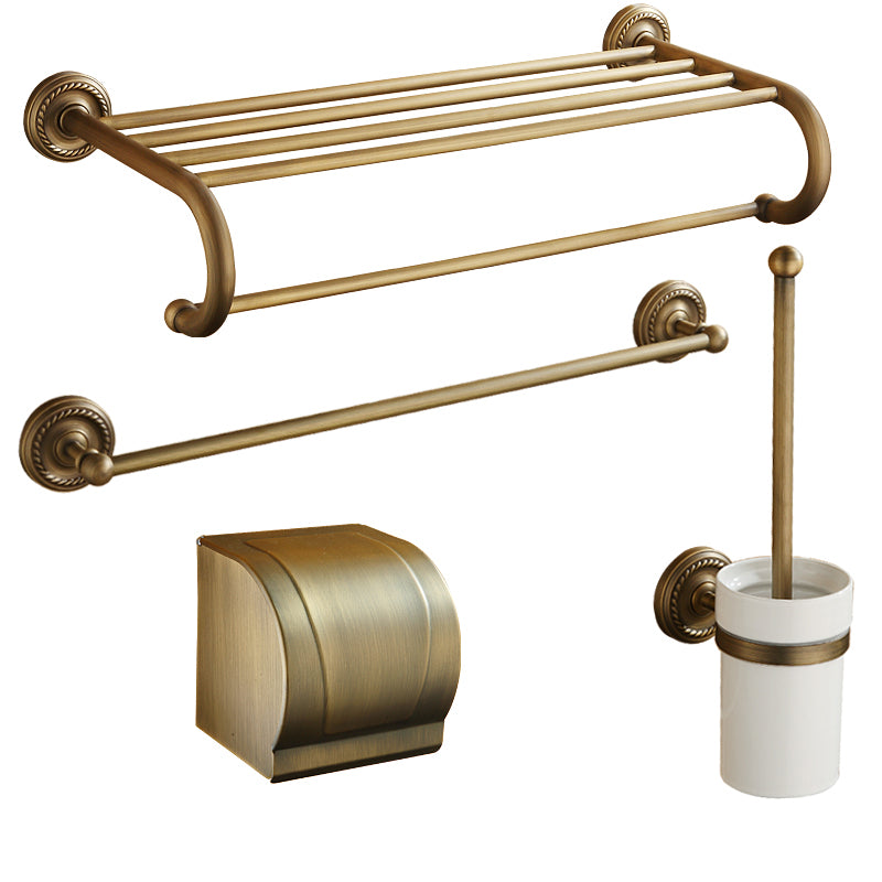 Distressed Brass Traditional Bathroom Set with Bath Shelf/Paper Holder & Towel Bar