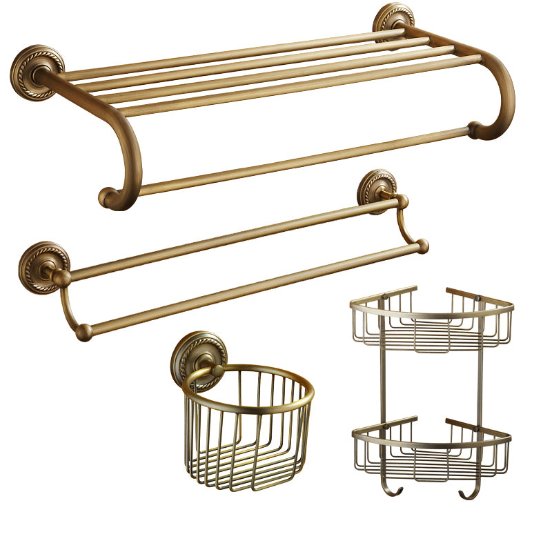 Distressed Brass Traditional Bathroom Set with Bath Shelf/Paper Holder & Towel Bar