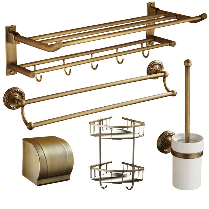 Distressed Brass Traditional Bathroom Set with Bath Shelf/Paper Holder & Towel Bar