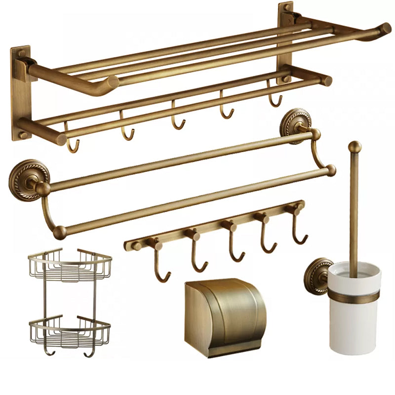 Distressed Brass Traditional Bathroom Set with Bath Shelf/Paper Holder & Towel Bar