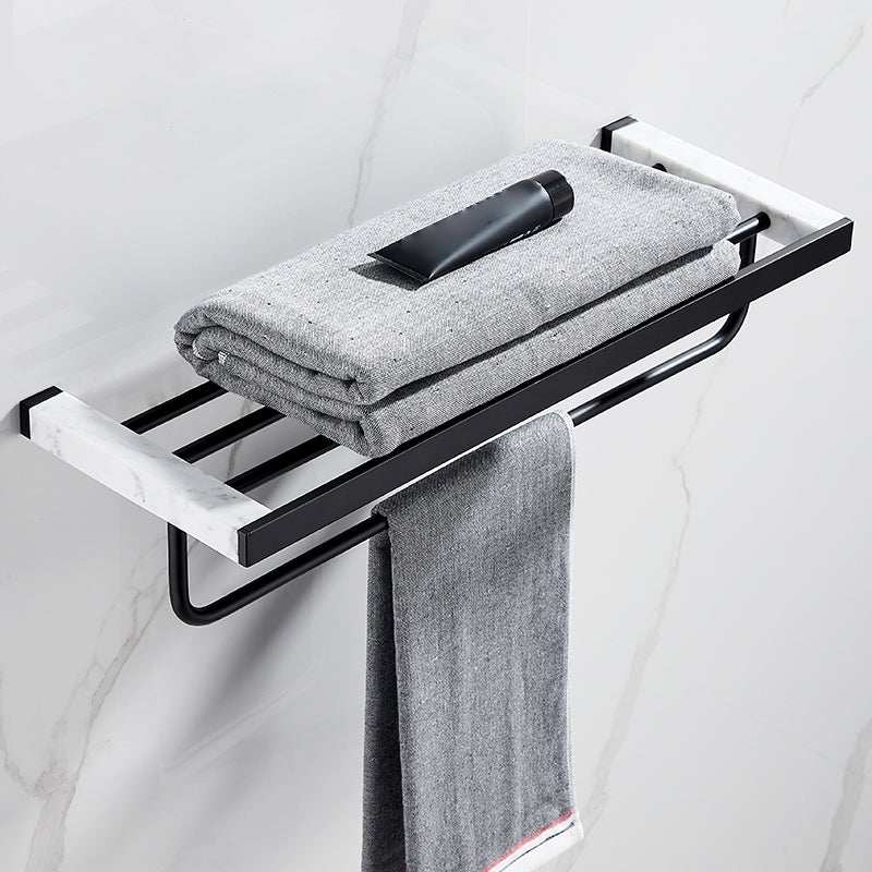 Matte Black Bathroom Accessory Set in Metal & Marble with Bath Shelf/Towel Bar