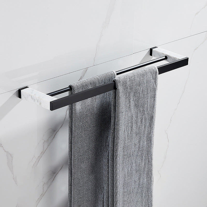 Matte Black Bathroom Accessory Set in Metal & Marble with Bath Shelf/Towel Bar