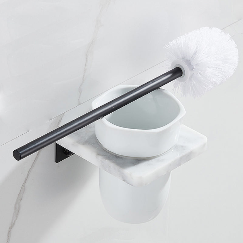 Matte Black Bathroom Accessory Set in Metal & Marble with Bath Shelf/Towel Bar