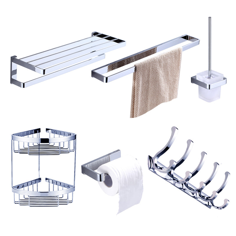 Chrome Brass Moderne Bathroom Accessory Set with Towel Bar/ Ring/Paper Holder & Robe Hook