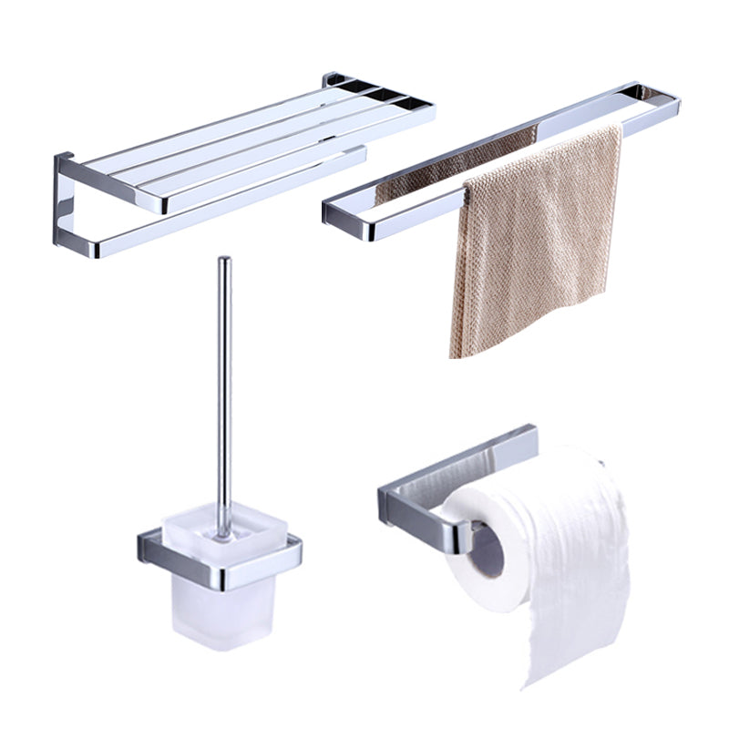 Chrome Brass Moderne Bathroom Accessory Set with Towel Bar/ Ring/Paper Holder & Robe Hook