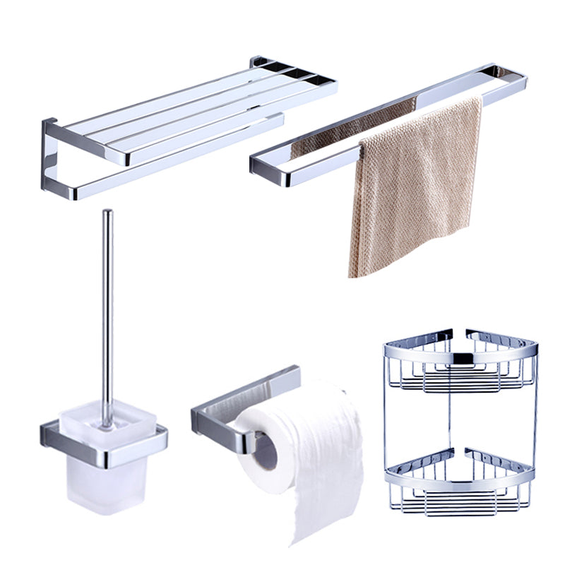 Chrome Brass Moderne Bathroom Accessory Set with Towel Bar/ Ring/Paper Holder & Robe Hook