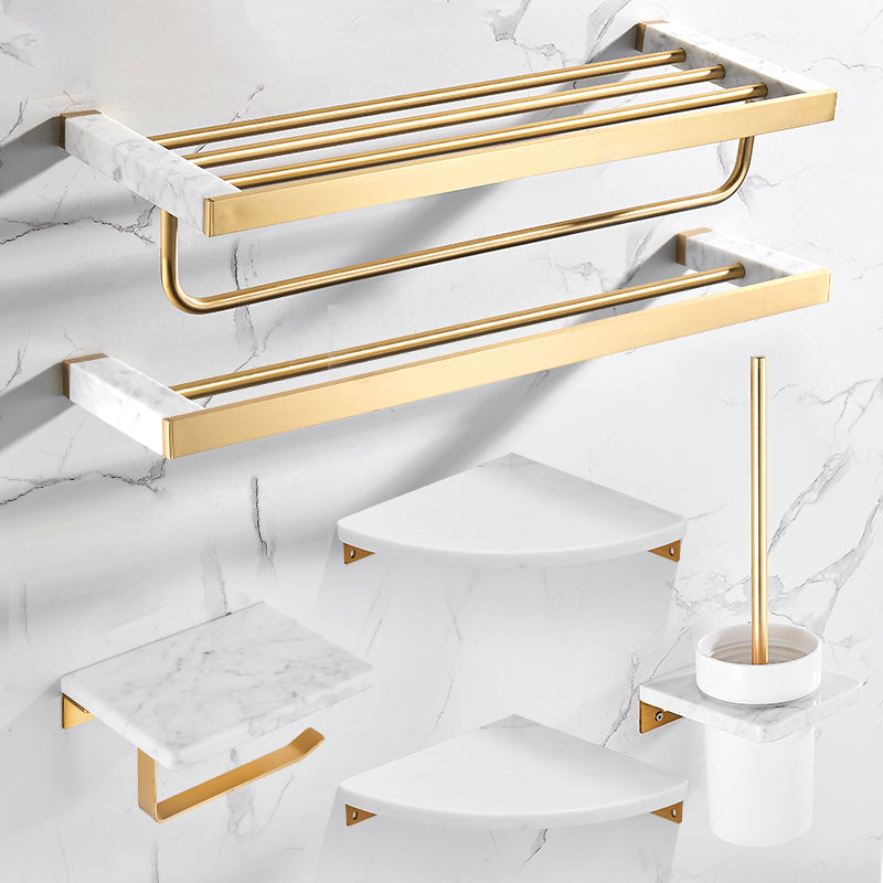 Brushed Brass Bathroom Accessory Set Metal & Marble Bathroom Hardware Set with Bath Shelf