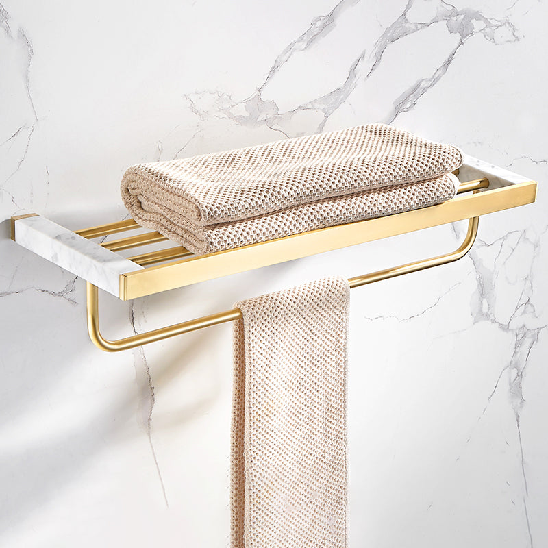 Brushed Brass Bathroom Accessory Set Metal & Marble Bathroom Hardware Set with Bath Shelf