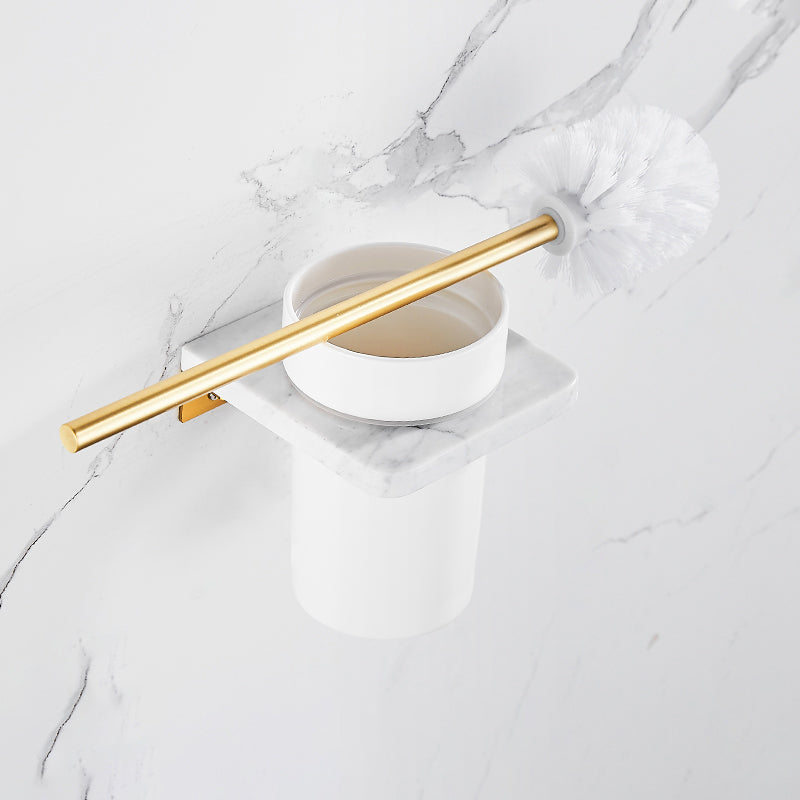 Brushed Brass Bathroom Accessory Set Metal & Marble Bathroom Hardware Set with Bath Shelf