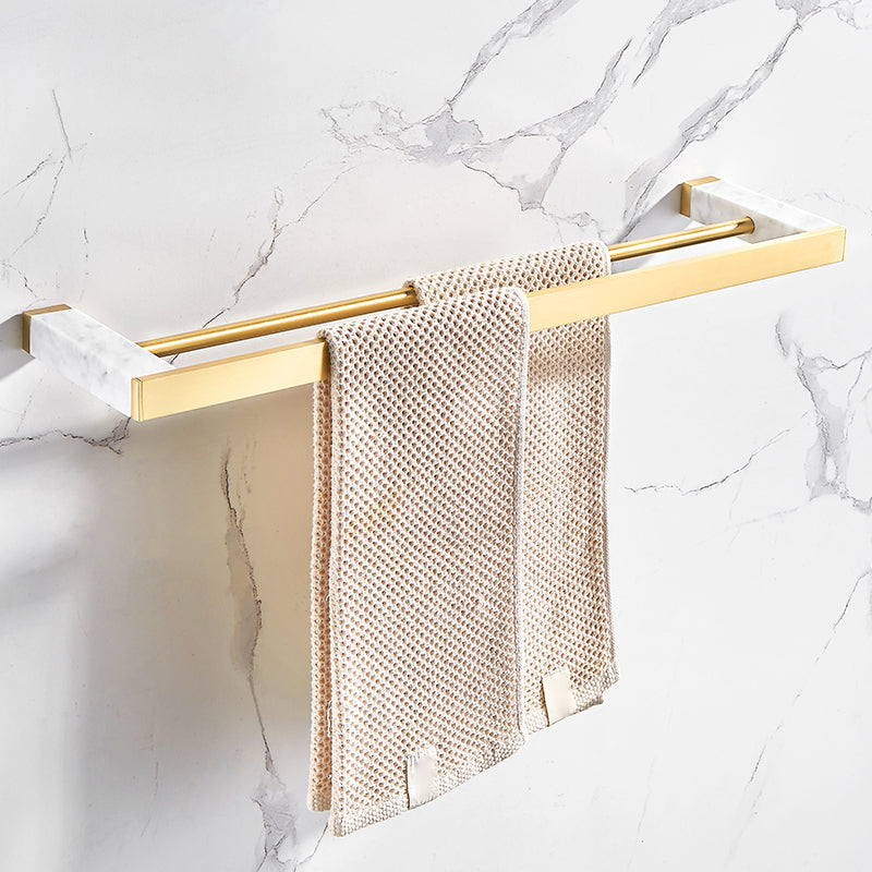 Brushed Brass Bathroom Accessory Set Metal & Marble Bathroom Hardware Set with Bath Shelf