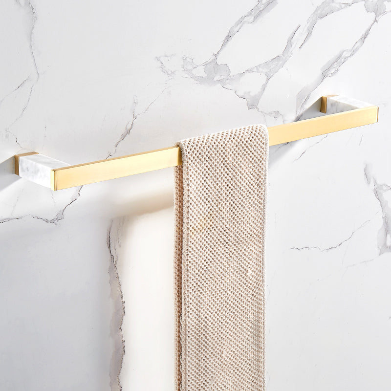 Brushed Brass Bathroom Accessory Set Metal & Marble Bathroom Hardware Set with Bath Shelf