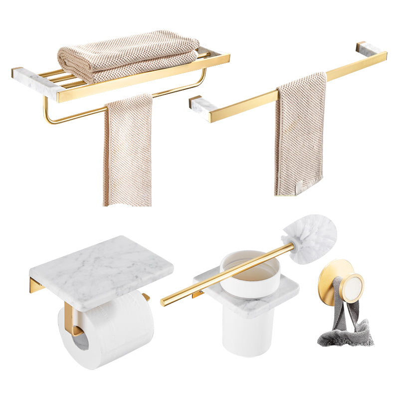 Brushed Brass Bathroom Accessory Set Metal & Marble Bathroom Hardware Set with Bath Shelf