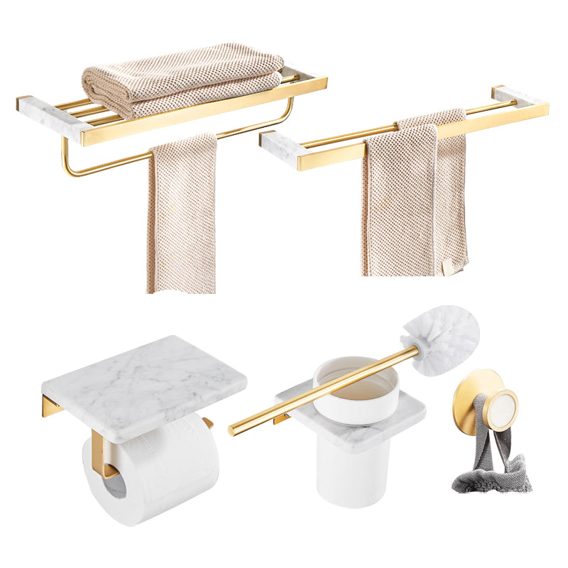 Brushed Brass Bathroom Accessory Set Metal & Marble Bathroom Hardware Set with Bath Shelf