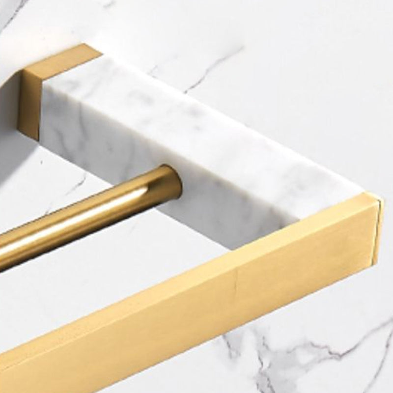 Brushed Brass Bathroom Accessory Set Metal & Marble Bathroom Hardware Set with Bath Shelf