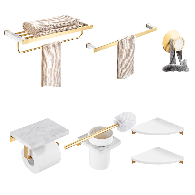 Brushed Brass Bathroom Accessory Set Metal & Marble Bathroom Hardware Set with Bath Shelf