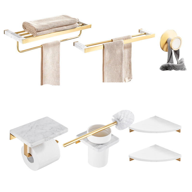 Brushed Brass Bathroom Accessory Set Metal & Marble Bathroom Hardware Set with Bath Shelf