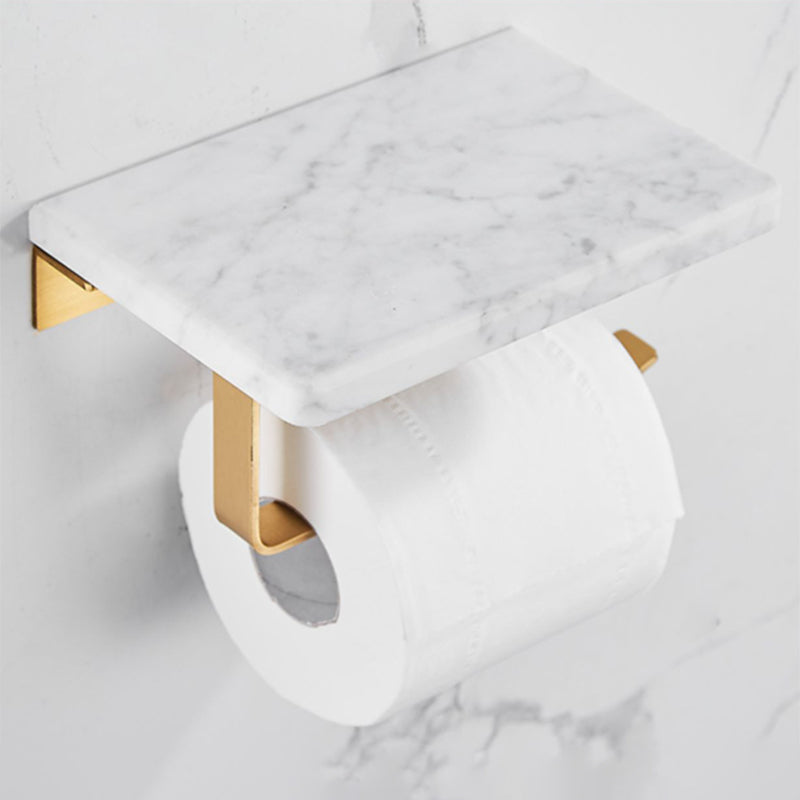 Brushed Brass Bathroom Accessory Set Metal & Marble Bathroom Hardware Set with Bath Shelf