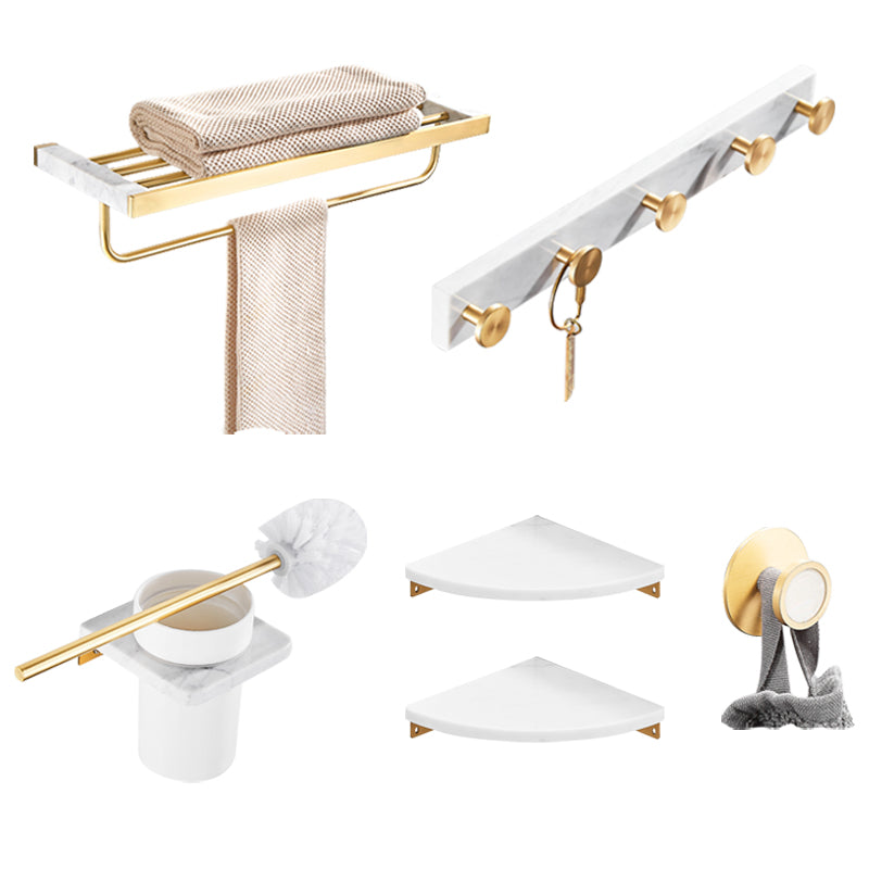 Brushed Brass Bathroom Accessory Set Metal & Marble Bathroom Hardware Set with Bath Shelf