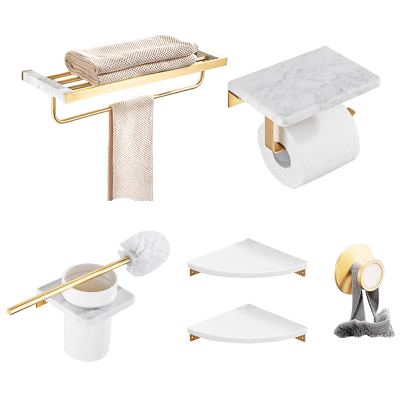 Brushed Brass Bathroom Accessory Set Metal & Marble Bathroom Hardware Set with Bath Shelf