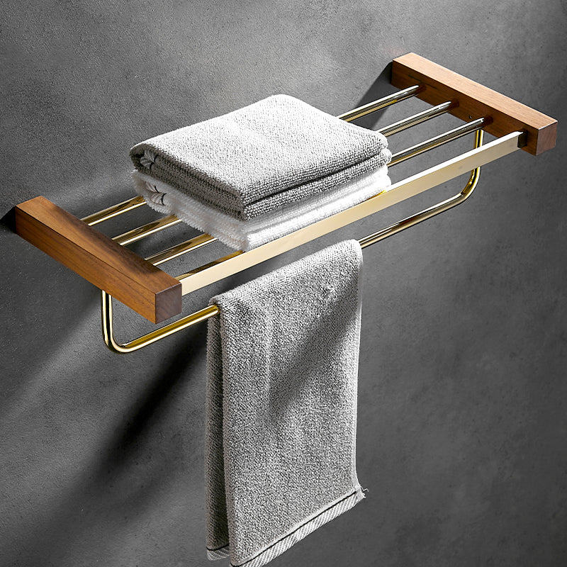 Polished Brass Bathroom Hardware Set Metal & Wood Bathroom Set with Bath Shelf/Towel Bar