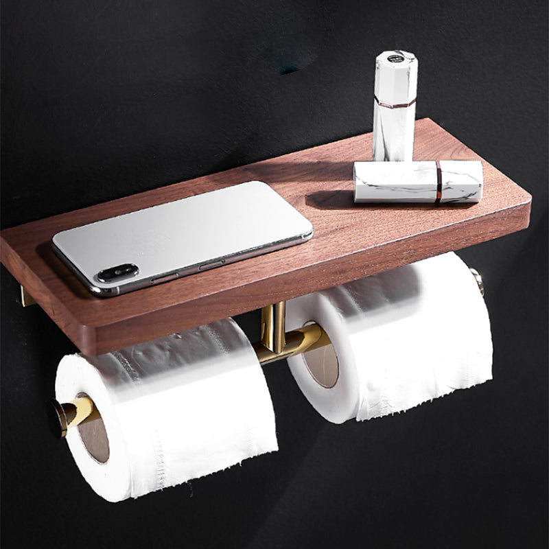 Polished Brass Bathroom Hardware Set Metal & Wood Bathroom Set with Bath Shelf/Towel Bar