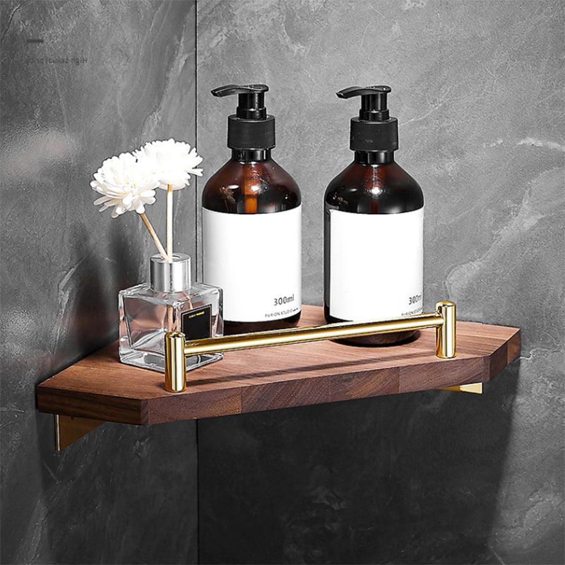 Polished Brass Bathroom Hardware Set Metal & Wood Bathroom Set with Bath Shelf/Towel Bar