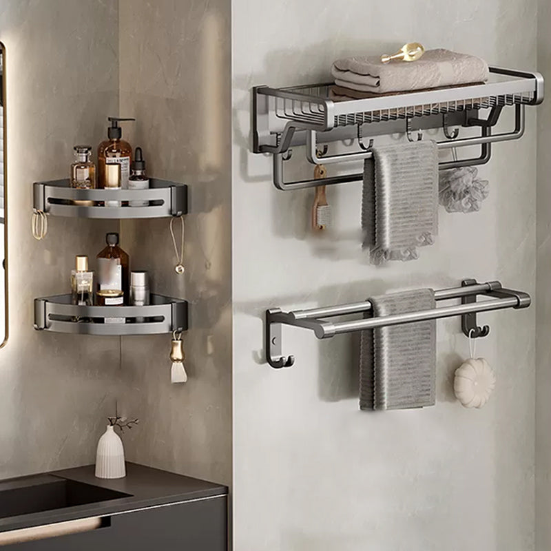 Contemporary Bath Hardware Set in Stainless Aluminum Matte Gray Robe Hooks/Towel Bar