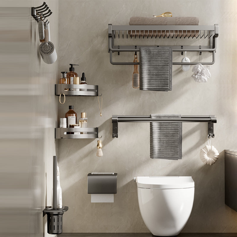 Contemporary Bath Hardware Set in Stainless Aluminum Matte Gray Robe Hooks/Towel Bar