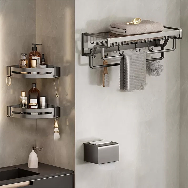 Contemporary Bath Hardware Set in Stainless Aluminum Matte Gray Robe Hooks/Towel Bar