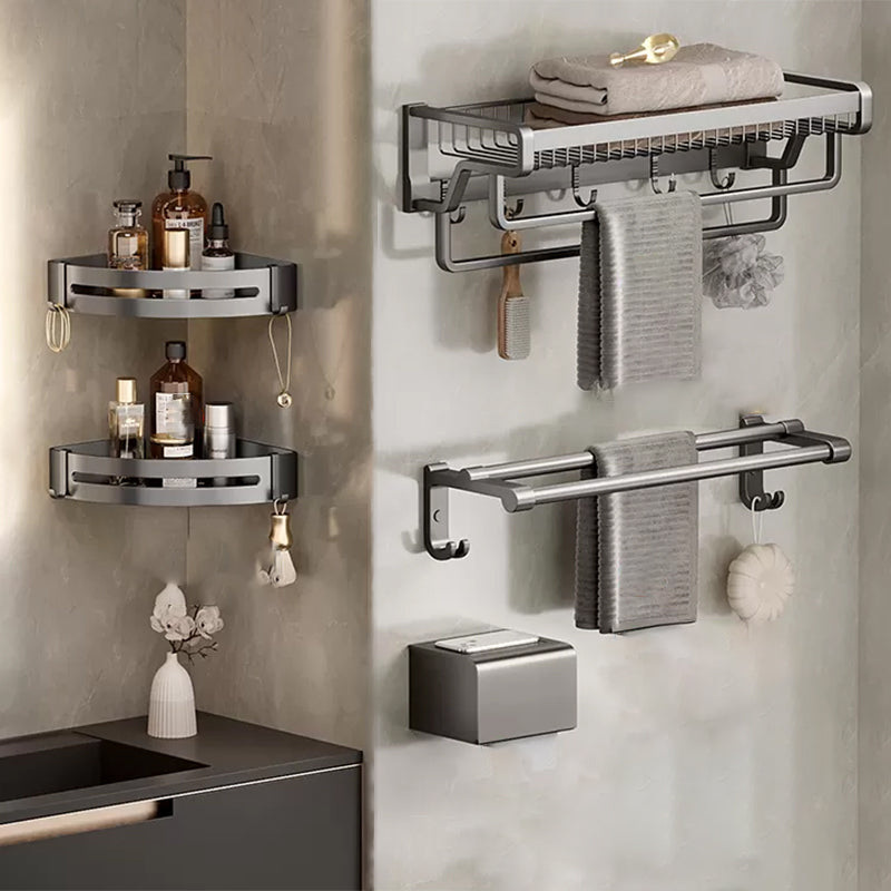 Contemporary Bath Hardware Set in Stainless Aluminum Matte Gray Robe Hooks/Towel Bar