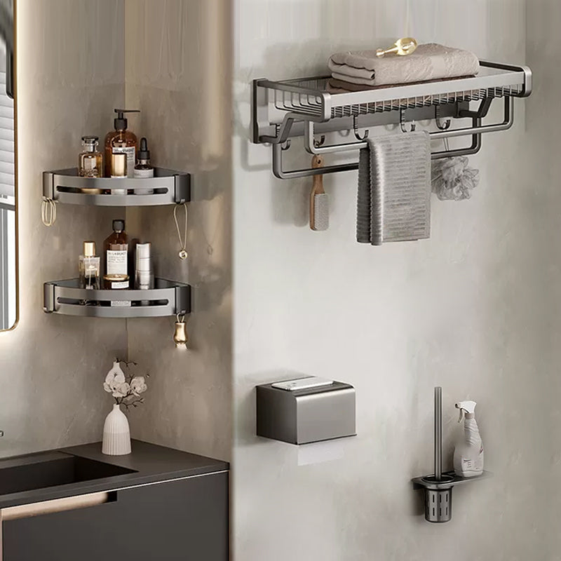 Contemporary Bath Hardware Set in Stainless Aluminum Matte Gray Robe Hooks/Towel Bar