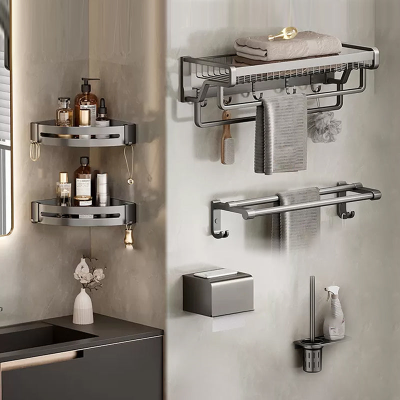 Contemporary Bath Hardware Set in Stainless Aluminum Matte Gray Robe Hooks/Towel Bar