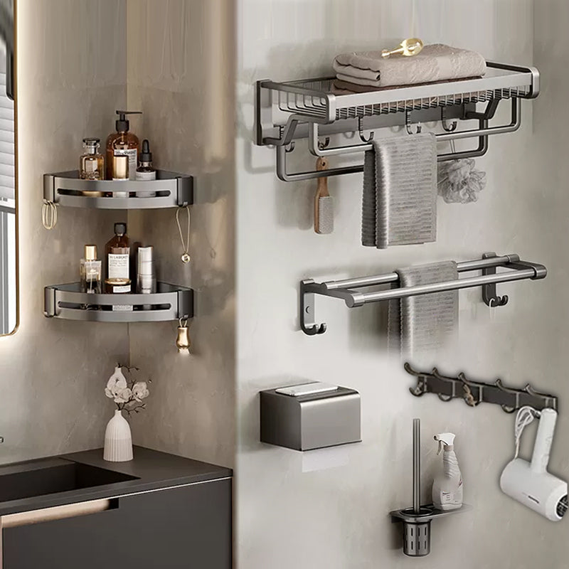 Contemporary Bath Hardware Set in Stainless Aluminum Matte Gray Robe Hooks/Towel Bar