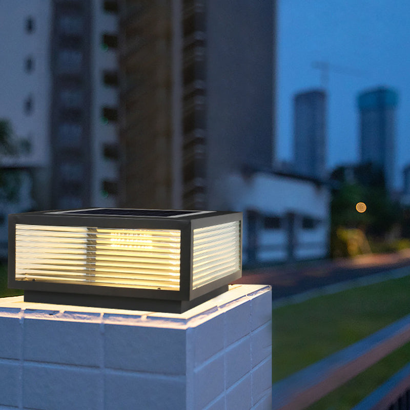 Rectangular Shape Metal Outdoor Lights Modern 1 Light Solar Pillar Lamp in Black